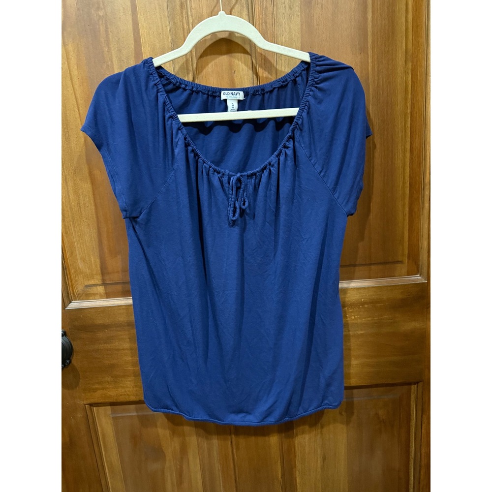 Old Navy Women Navy Blue Gathered Neck Short Sleeve Top XL